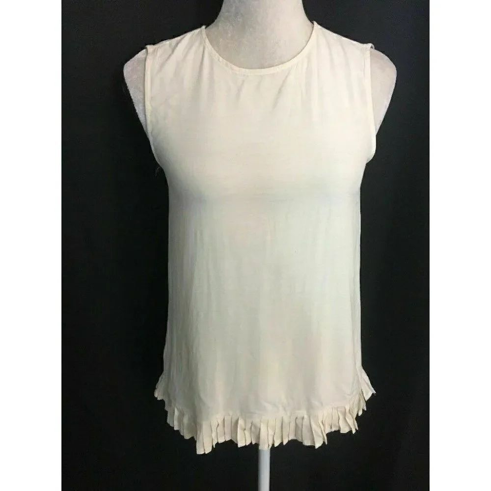 Zara Womens Solid Ivory Scoop Neck Tank Top Xs